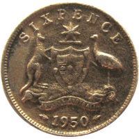 Австралия 6 пенсов 1950 Серебро