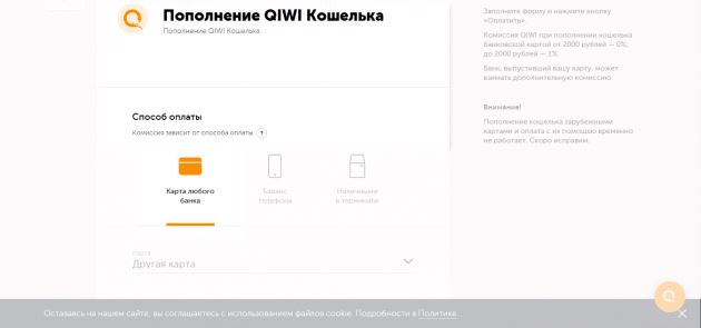 Оплата картой любого банка на сайте